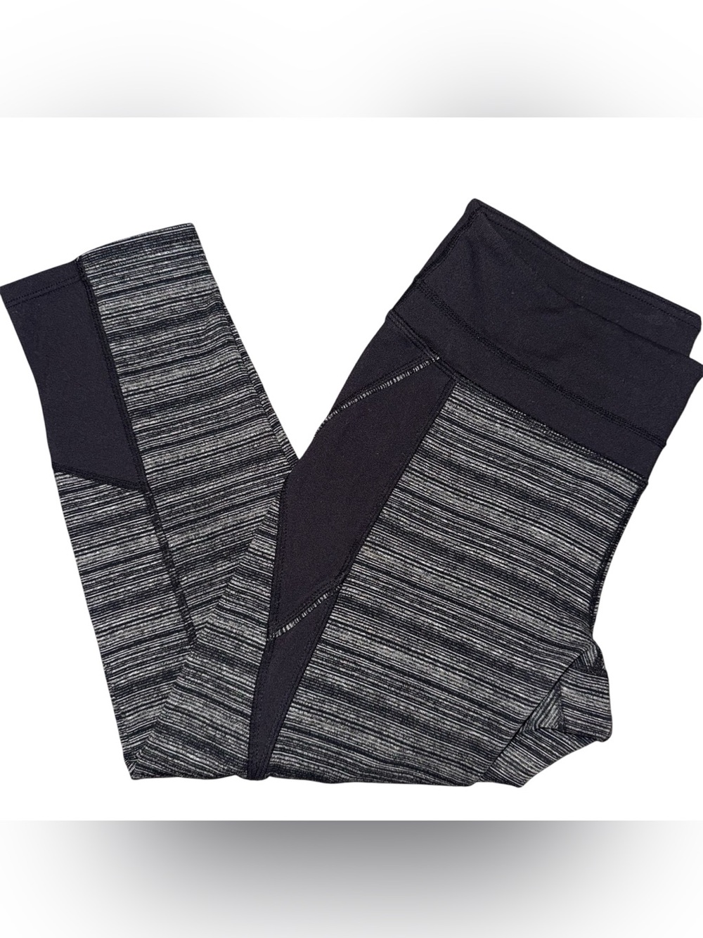 Athleta Energy Capri Crop Leggings Womens Small Space Dye Gray Black Striped